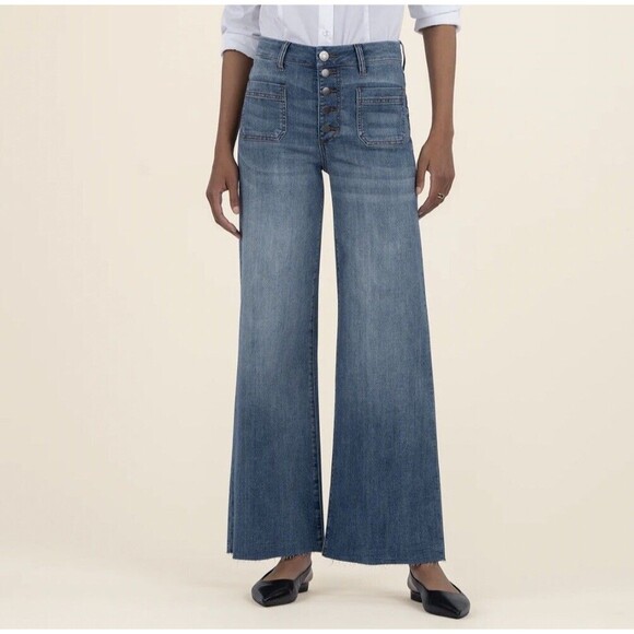 KUT Kloth Meg High Rise Wide Leg 14P Petite Blue Button Fly NWT $104 - Picture 1 of 12